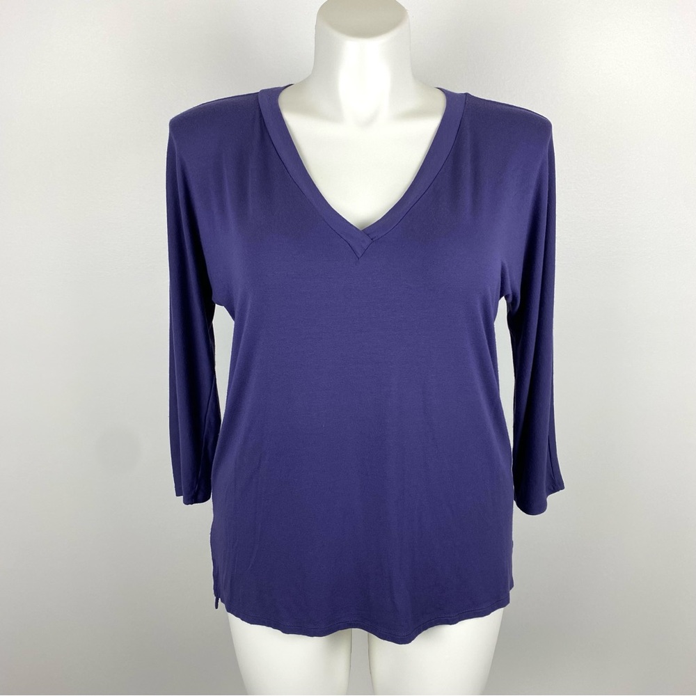 J. Jill Wearever Collection Eggplant Purple 3/4 Sleeve Top Soft Comfortable M